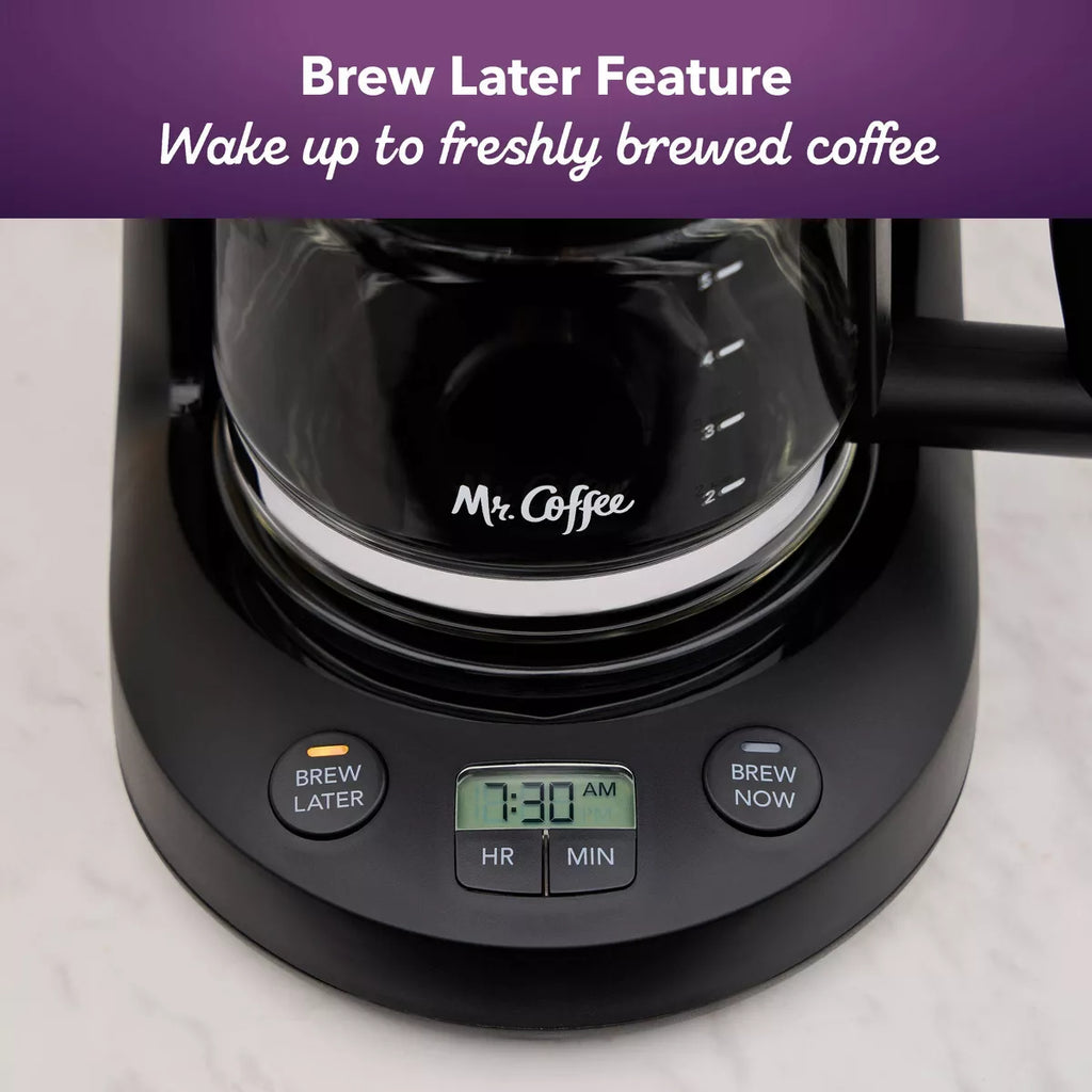 Mr. Coffee 5-Cup Programmable Coffee Maker Black: Drip Coffee Machine, Electric, Dishwasher-Safe, Paper Filter, 25 Oz Capacity